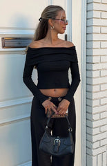 Marlin Black Off Shoulder Long Sleeve Top