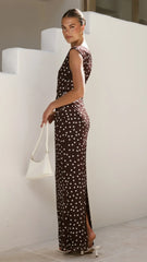 Lilani Maxi Dress - Chocolate/White Polka Dot