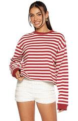 So Breezy Burgundy Stripe Long Sleeve Top