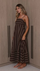 Marcel Maxi Dress - Choc/Tan Stripe
