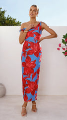 Lorina Maxi Dress - Red/Blue Floral