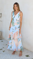 Reina Tiered Maxi Dress - Blue Floral