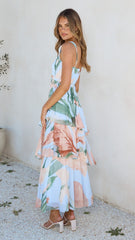 Reina Tiered Maxi Dress - Blue Floral