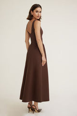 Iris Flared Ponte Maxi Dress-Bitter Chocolate Burgundy
