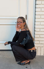Marlin Black Off Shoulder Long Sleeve Top