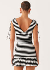 Acacia Mini Dress - Black White Stripe
