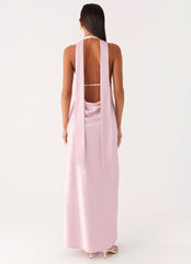 Alicia Satin Halter Maxi Dress - Baby Pink