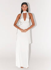 Alicia Satin Halter Maxi Dress - White