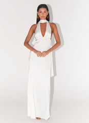 Alicia Satin Halter Maxi Dress - White