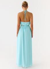 Ardenzelle Chiffon Halter Neck Maxi Dress - Turquoise