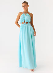Ardenzelle Chiffon Halter Neck Maxi Dress - Turquoise