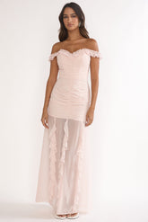 Fall In Love Off Shoulder Frill Maxi Dress Power Pink