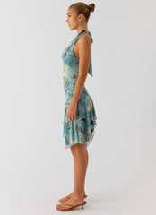 Bad Alive Halter Hanky Mini Dress - Aqua Blur