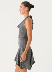 Bad Alive Halter Hanky Mini Dress - Grey Marle Stripe