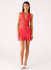 Calissa Haltherneck Mini Dress - Coral