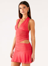 Calissa Haltherneck Mini Dress - Coral