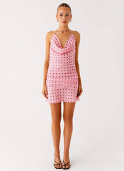 Cyna Cowl Mini Dress - Strawberry Dot