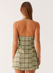 Dunia Halter Mini Dress - Forest Plaid