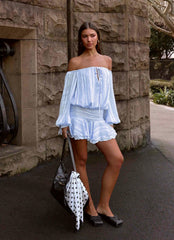 Eira Balloon Sleeve Mini Dress - Baby Blue