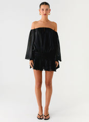 Eira Balloon Sleeve Mini Dress - Black
