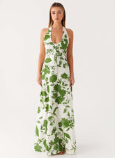 Ember Valley Cotton Maxi Dress - Verdant Bloom