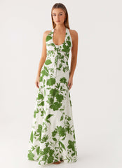 Ember Valley Cotton Maxi Dress - Verdant Bloom