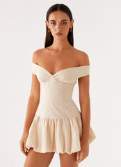 Endless Romance Off Shoulder Mini Dress - Butter