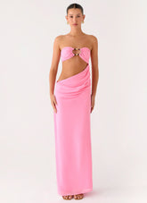 Falling Forever Strapless Beaded Maxi Dress - Pink