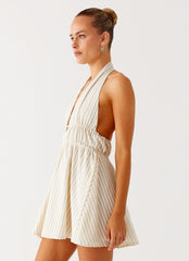 Figaro Halter Mini Dress - Taupe Stripe