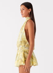 First Date Halter Mini Dress - Yellow Tie Dye