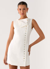 Golden Touch Cotton Mini Dress - White