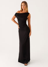 Heart Of Glass Satin Maxi Dress - Black