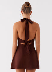 Heavy Hearted Linen Mini Dress - Brown