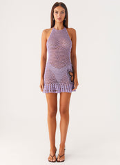 Henley Crochet Mini Dress - Lavender