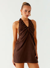 Jepsen Cotton Halter Mini Dress - Chocolate