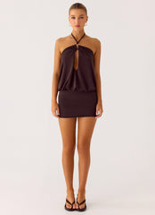 Jisoo Halter Mini Dress - Cool Chocolate