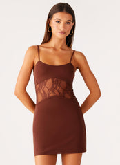 Jordanna Lace Mini Dress - Chocolate
