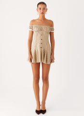 Jumana Off Shoulder Mini Dress - Off White Stripe