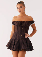 Jumana Off Shoulder Mini Dress - Toffee Stripe