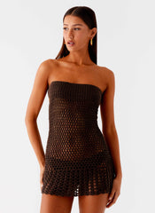 Kaiane Strapless Crochet Mini Dress - Chocolate