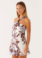 Keira Linen Mini Dress - Bluewood Blossom
