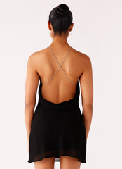 Key Hole Cowl Neckline Mini Dress - Black