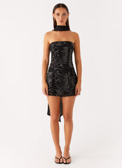 Kiesha Strapless Scarf Mini Dress - Black