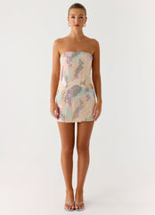 Leena Strapless Beaded Mini Dress - Swirl Sequin