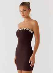 Leroy Button Mini Dress - Chocolate