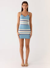 Lobo Twist Strap Knit Mini Dress - Blue Stripe