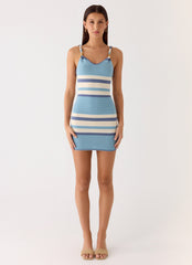 Lobo Twist Strap Knit Mini Dress - Blue Stripe