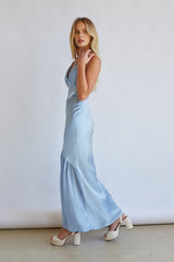 Lucinda Halter V-Neck Open Back Satin Midi Dress
