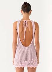 Miracle Beaded Crochet Mini Dress - Pink