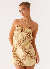 Naomi Criss Cross Mini Dress - Tidal Wave Print